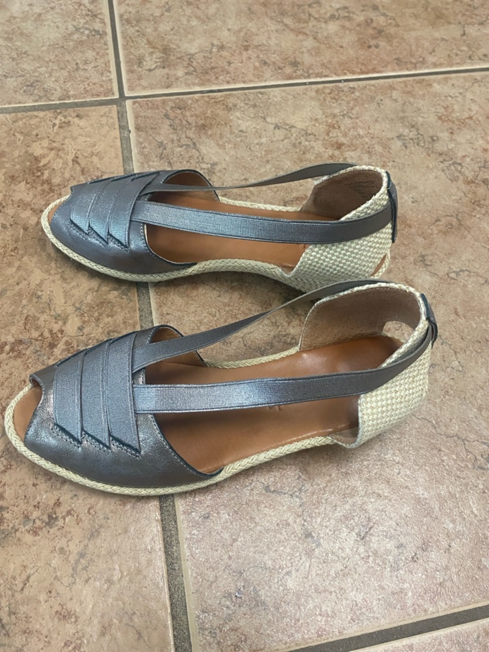 gentle souls Metallic Silver Slingback Espadrille Wedges